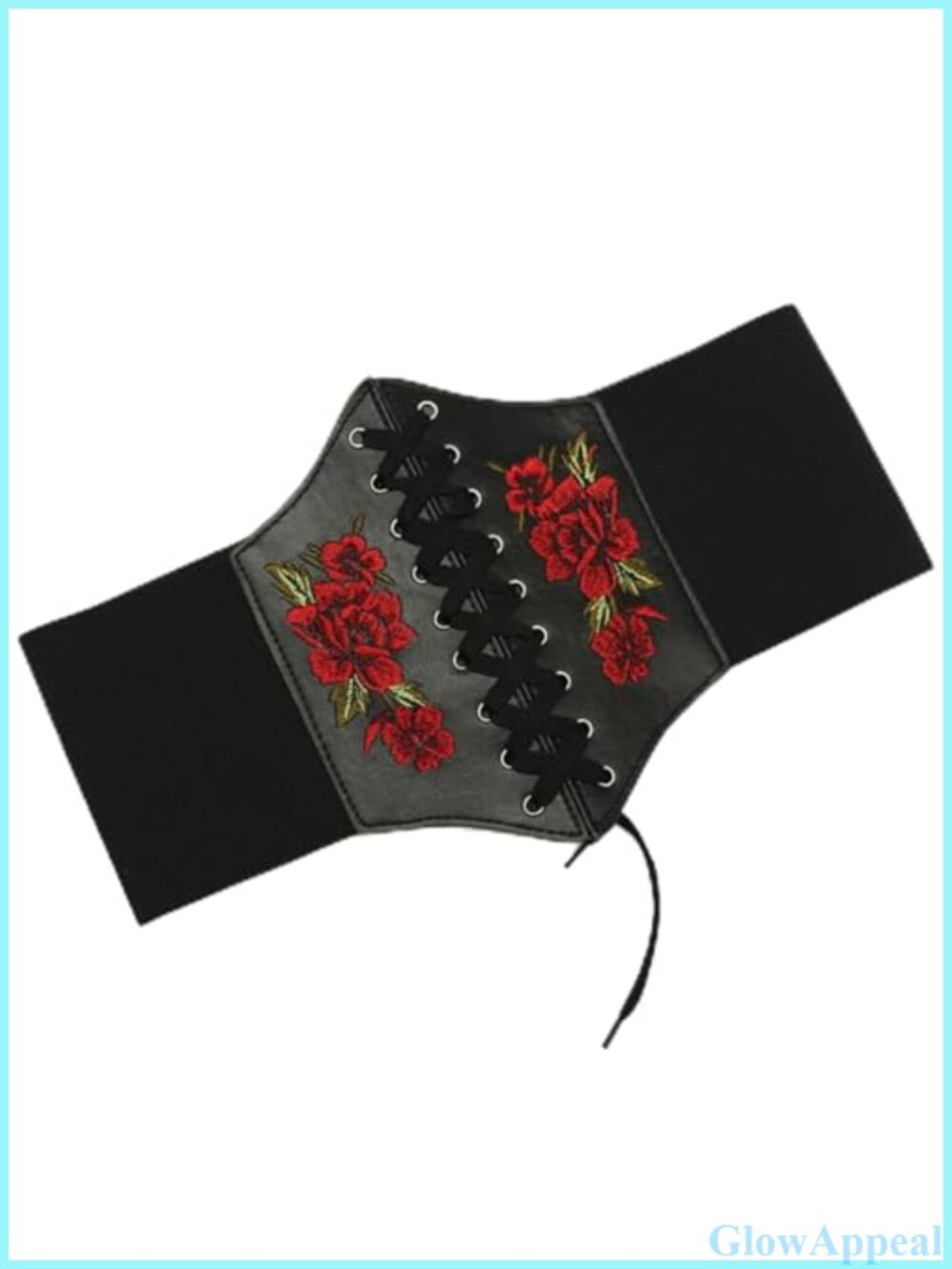 Womens Lace Up Corset Belt Faux Leather Waspie Floral Embroidered Waist